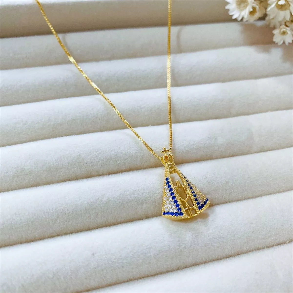 Colar Aparecida Zircônia Azul